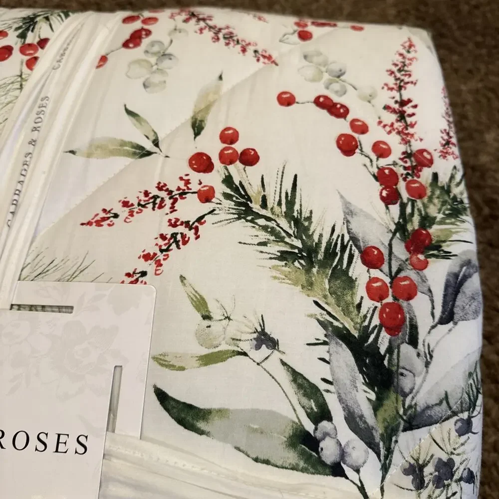 Cabbage and Roses Christmas Foliage Fir Ruby Queen Comforter Set 90”x90”